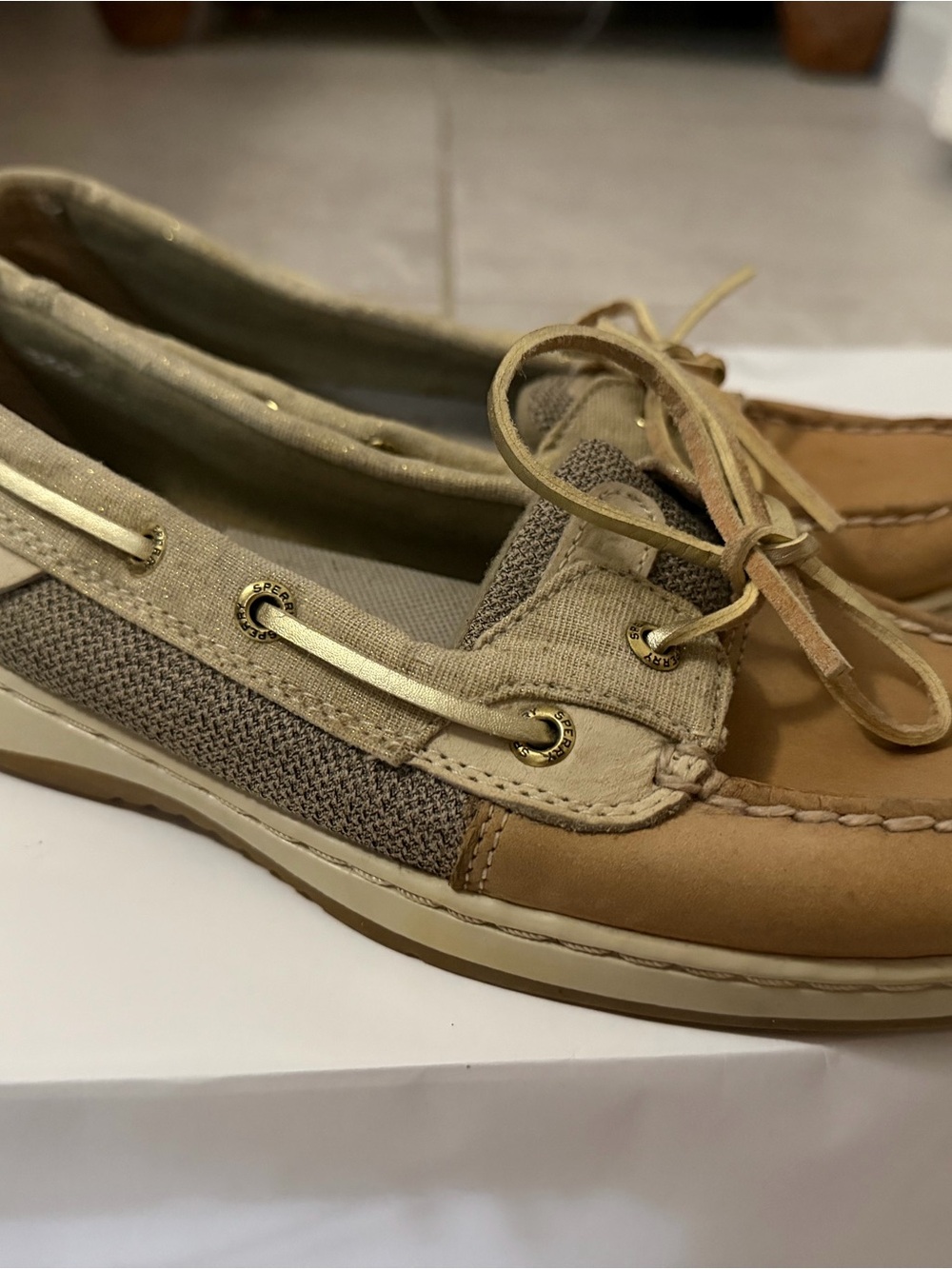 Sperry Two-Tone Tan and Beige Women's Moccasin Boat Shoes